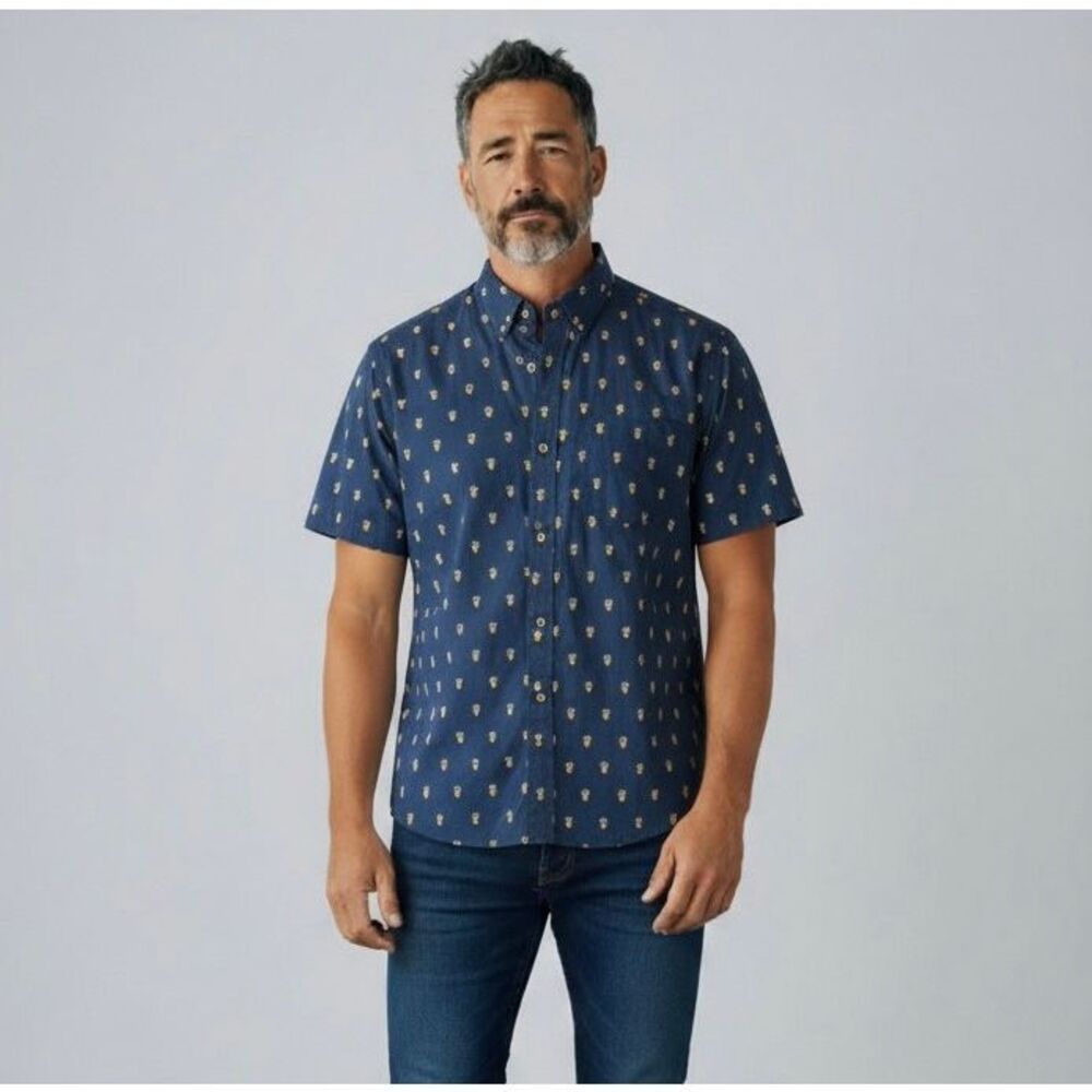 Alexander Julian Men's Hawaiian Print Navy Button Down  Cotton Shirt Size 3XL